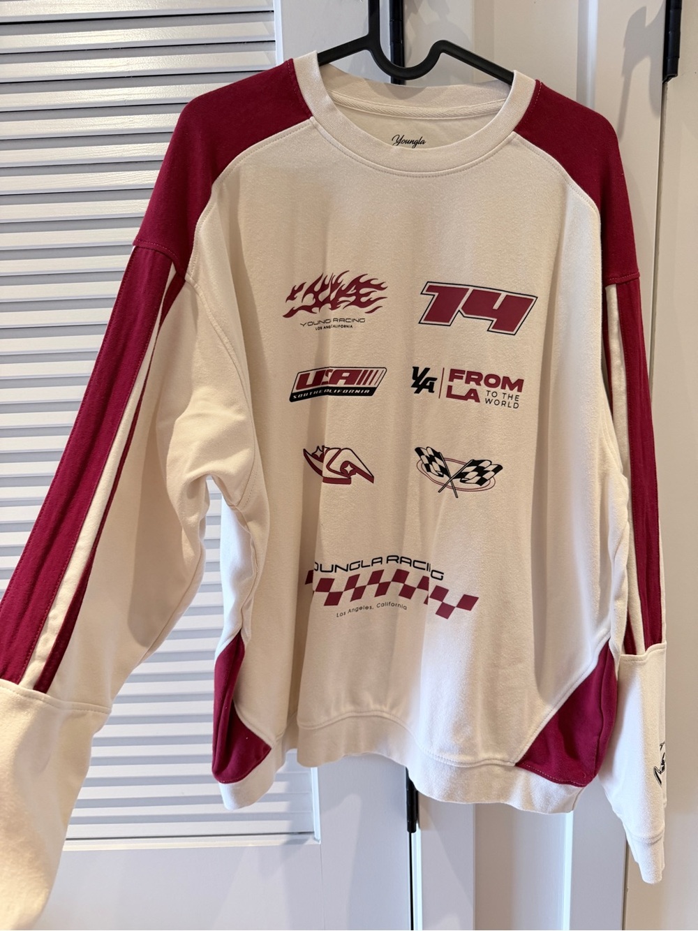YoungLA Two-Tone Racing Crewneck Sweater - Cream & Burgundy